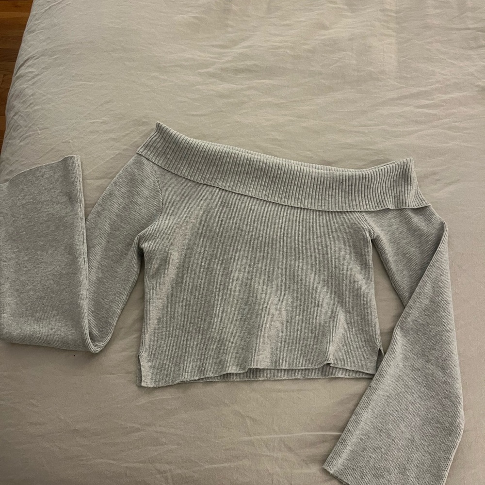Princess Polly Gray Off-Shoulder Women's Sweater cropped